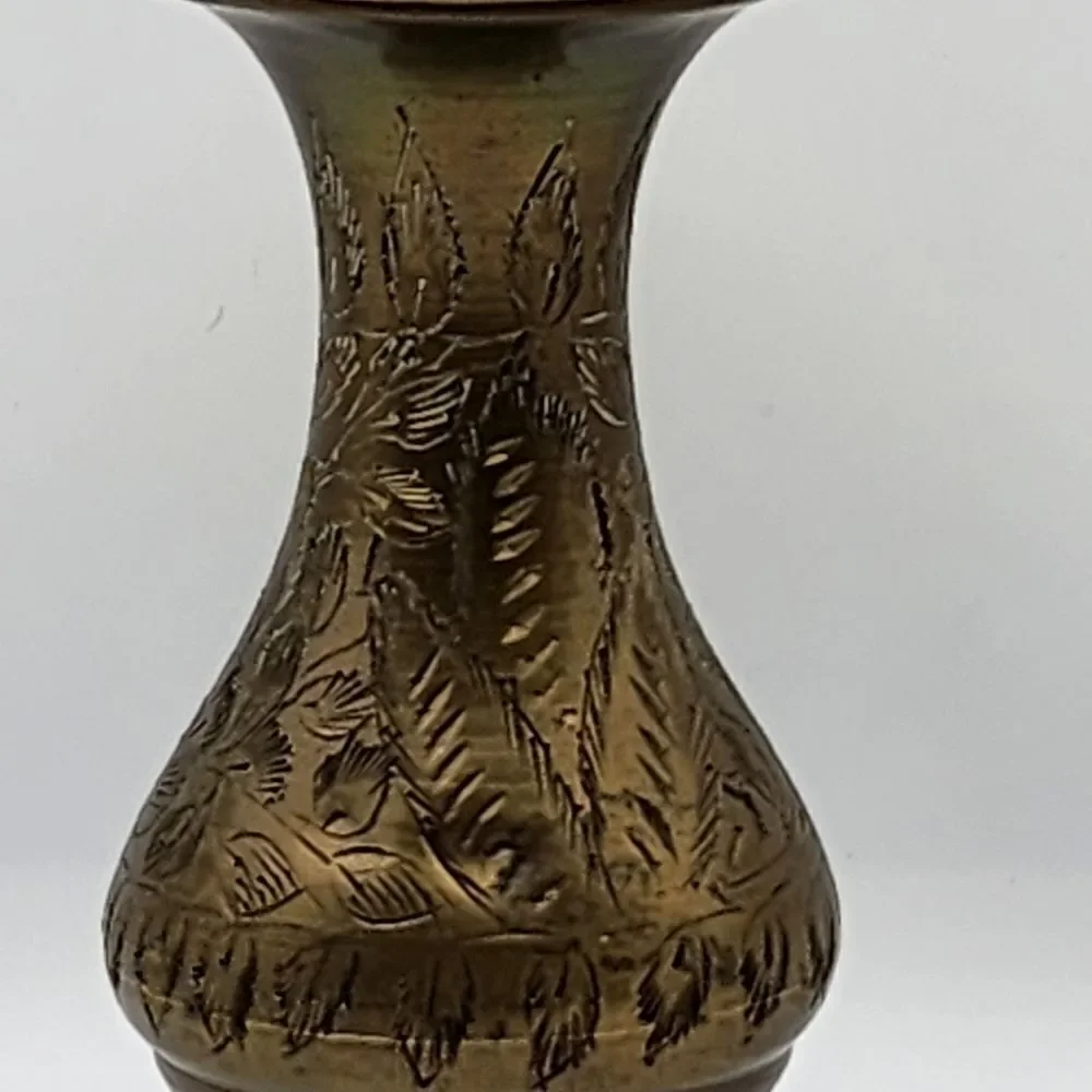 Vintage Brass Bud Vase India Hand Engraved  Design